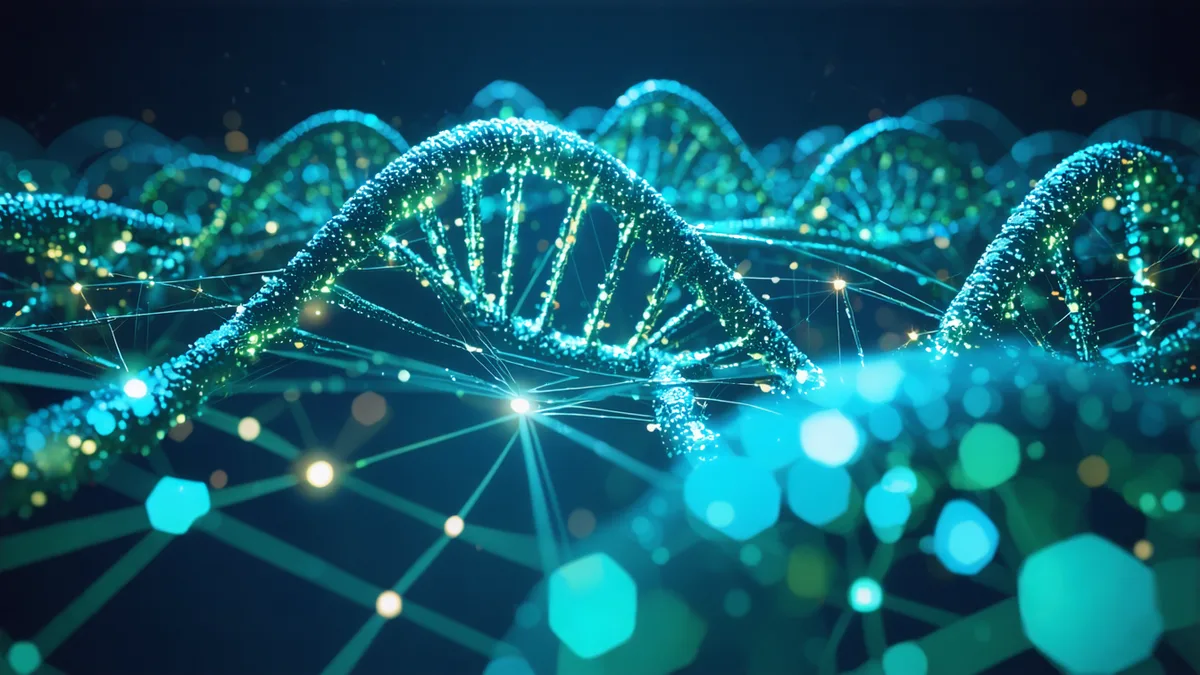 Abstract visualization of large-scale distributed training infrastructure for genomic sequence data